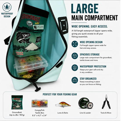 HungryFish Traveler Pro 13L Waterproof Fishing Sling Bag with Rod Holder & Net Holder, Lightweight Multi Purpose Outdoor Pack (Copy)