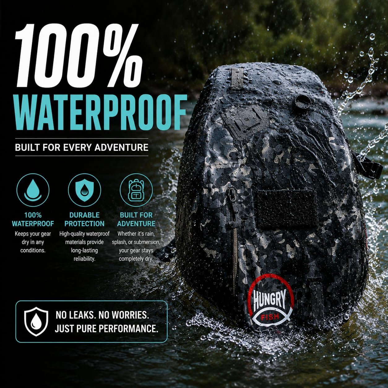 HungryFish Traveler Pro 13L Waterproof Fishing Sling Bag with Rod Holder & Net Holder, Lightweight Multi Purpose Outdoor Pack (Copy)
