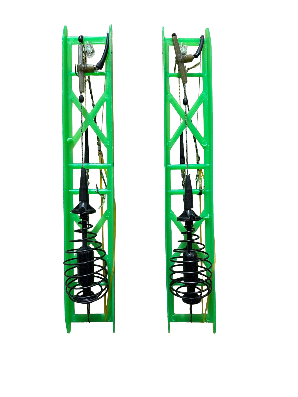 2 Pack Fishing Spring Feeder Baits Cage with 2 Hooks, Cage Hook Rigs Set with Sinker