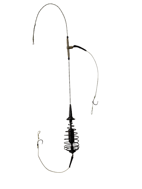 2 Pack Fishing Spring Feeder Baits Cage with 2 Hooks, Cage Hook Rigs Set with Sinker