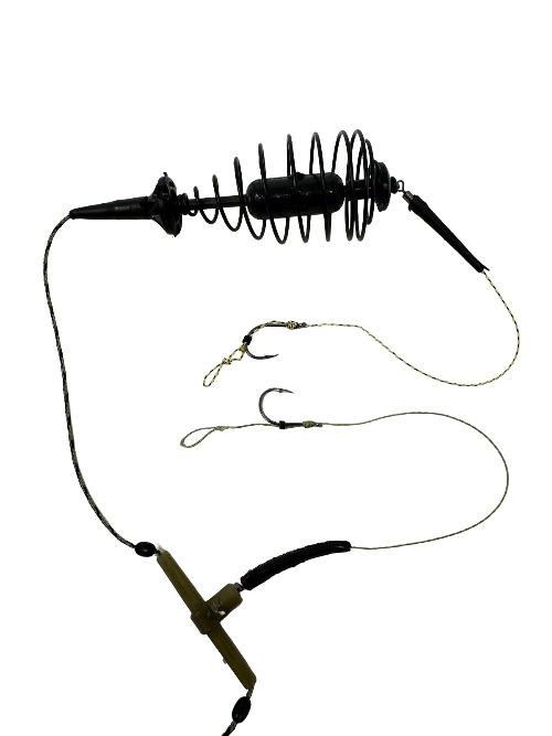 2 Pack Fishing Spring Feeder Baits Cage with 2 Hooks, Cage Hook Rigs Set with Sinker