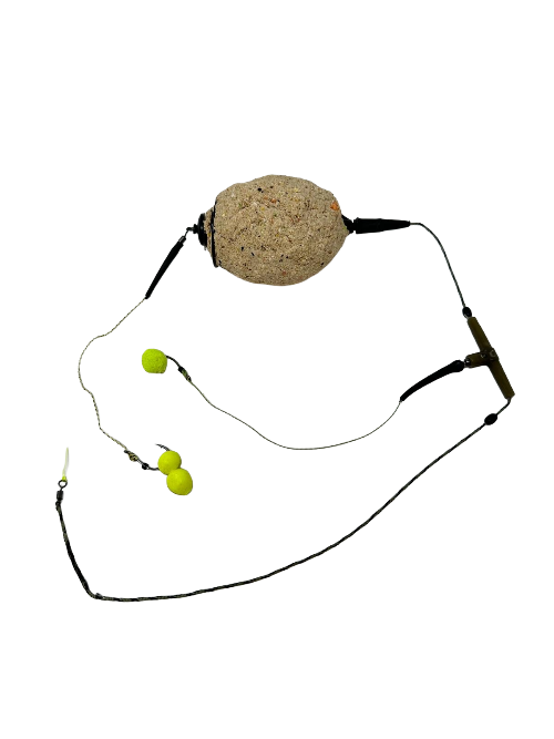 2 Pack Fishing Spring Feeder Baits Cage with 2 Hooks, Cage Hook Rigs Set with Sinker