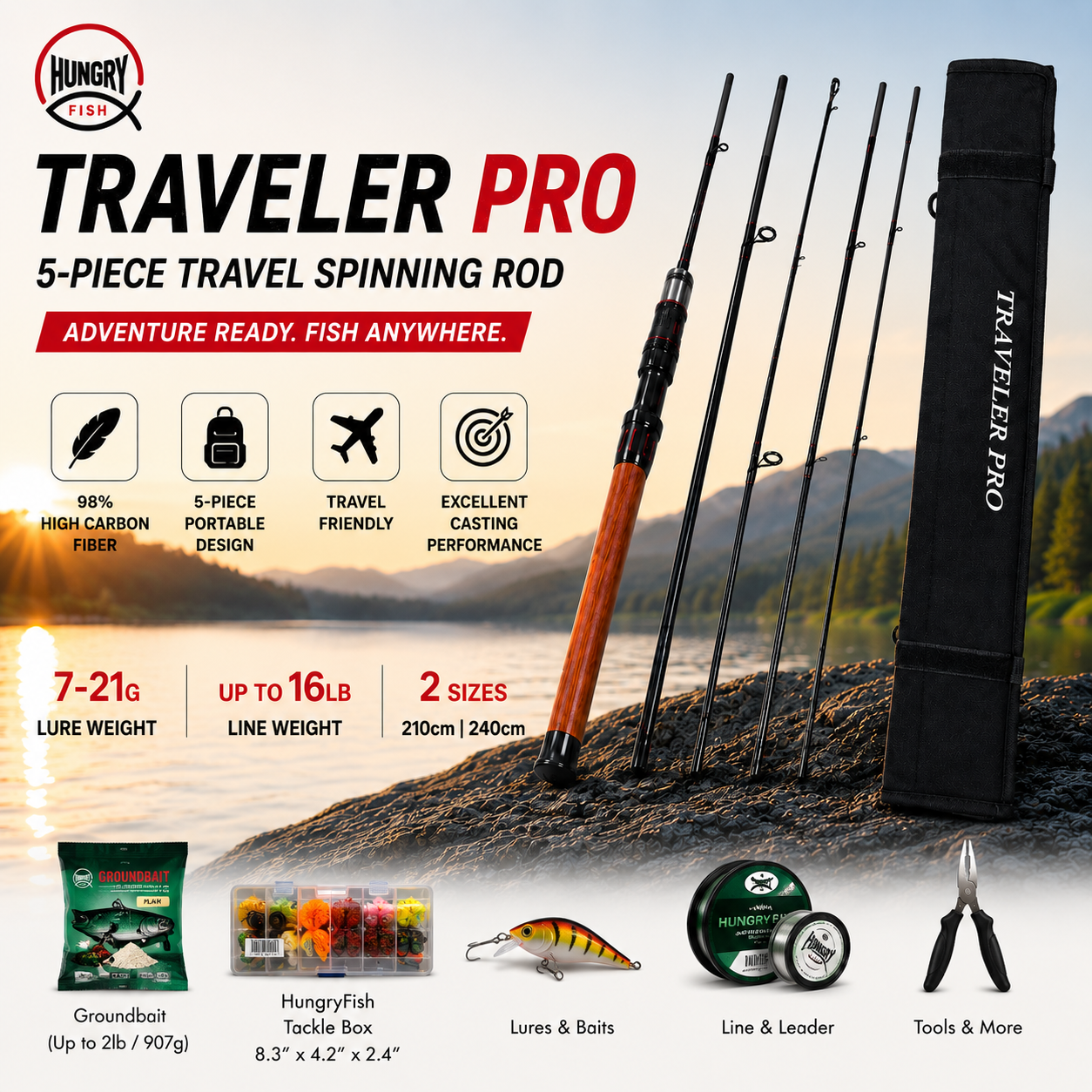 HungryFish Traveler Pro Carbon Spinning Fishing Rod